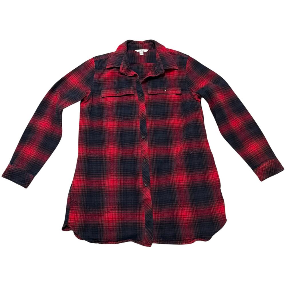 L.L. Bean Signature Ladies Chamois Cloth Shirt Plaid Red Black 502361 Medium